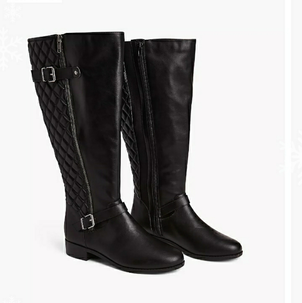 Size 11 Lane Bryant Tall Quilted Boots Winter Black Wide Calf Shoes